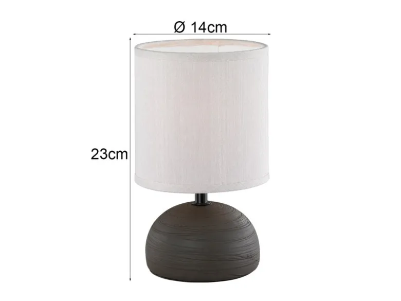 LED Tischleuchte Keramik Braun runder Stofflampenschirm Weiß, Höhe 23cm