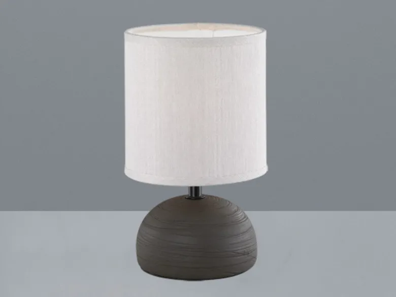 LED Tischleuchte Keramik Braun runder Stofflampenschirm Weiß, Höhe 23cm