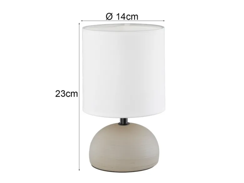 LED Tischleuchte Keramik Cappucino runder Stofflampenschirm Weiß, Höhe 23cm