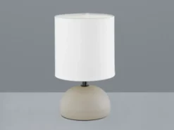 LED Tischleuchte Keramik Cappucino runder Stofflampenschirm Weiß, Höhe 23cm