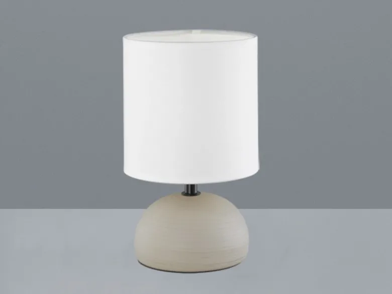 LED Tischleuchte Keramik Cappucino runder Stofflampenschirm Weiß, Höhe 23cm