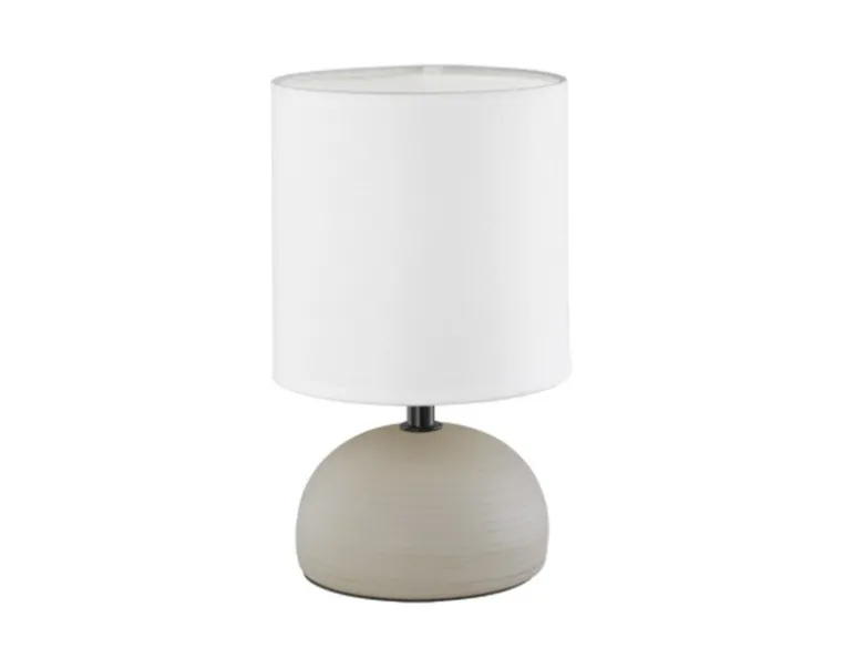 LED Tischleuchte Keramik Cappucino runder Stofflampenschirm Weiß, Höhe 23cm