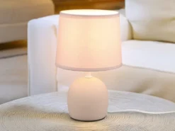 LED Tischleuchte Keramikfuß & Stoffschirm Beige, Höhe 26cm