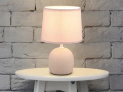 LED Tischleuchte Keramikfuß & Stoffschirm Beige, Höhe 26cm
