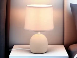 LED Tischleuchte Keramikfuß & Stoffschirm Beige, Höhe 26cm
