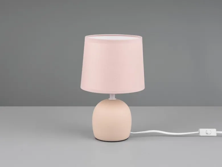 LED Tischleuchte Keramikfuß & Stoffschirm Beige, Höhe 26cm