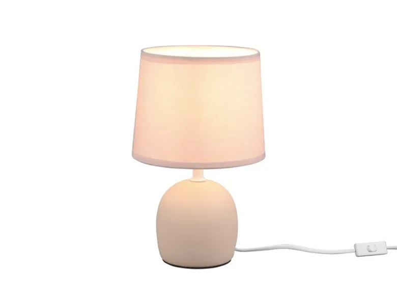 LED Tischleuchte Keramikfuß & Stoffschirm Beige, Höhe 26cm