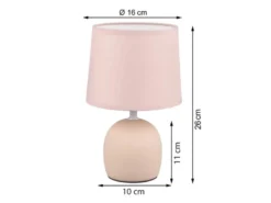 LED Tischleuchte Keramikfuß & Stoffschirm Beige, Höhe 26cm