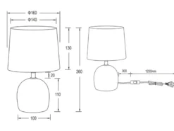 LED Tischleuchte Keramikfuß Silber & Stoffschirm Schwarz, Höhe 26cm