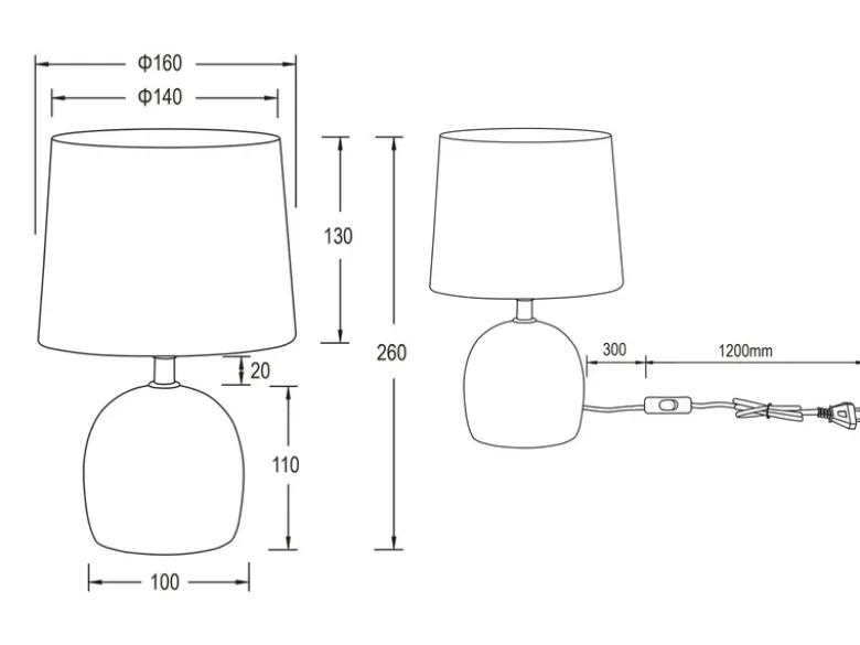 LED Tischleuchte Keramikfuß Silber & Stoffschirm Schwarz, Höhe 26cm