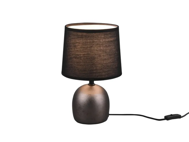 LED Tischleuchte Keramikfuß Silber & Stoffschirm Schwarz, Höhe 26cm