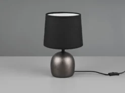 LED Tischleuchte Keramikfuß Silber & Stoffschirm Schwarz, Höhe 26cm