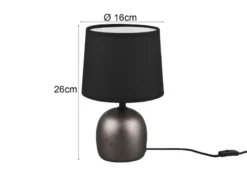 LED Tischleuchte Keramikfuß Silber & Stoffschirm Schwarz, Höhe 26cm