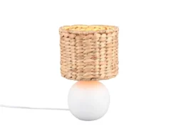 LED Tischleuchte Keramikfuß Weiß mit Seegras Lampenschirm, Höhe 29cm