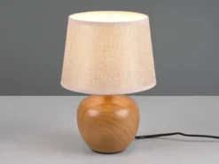 LED Tischleuchte Keramik in Holzoptik mit Stoffschirm Beige, Höhe 26cm