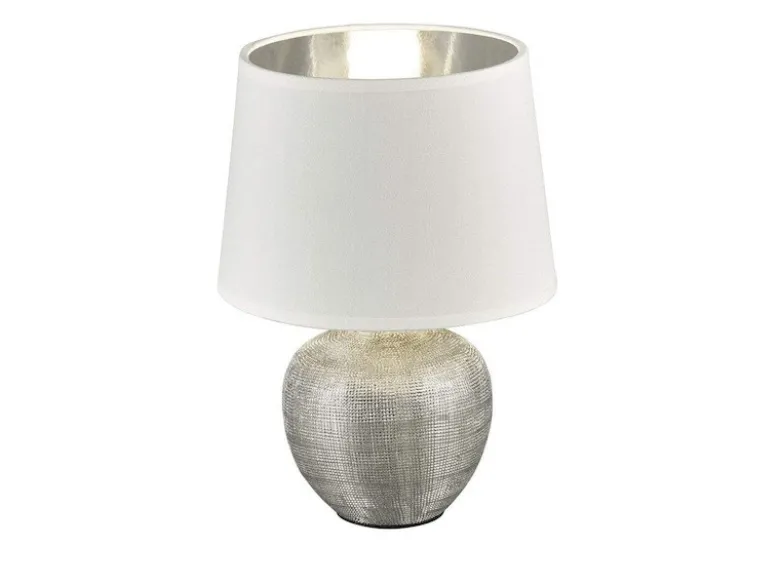 LED Tischleuchte Keramik mit Stoffschirm Weiß innen Silber, Höhe 26cm