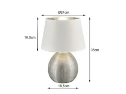 LED Tischleuchte Keramik mit Stoffschirm Weiß innen Silber, Höhe 35cm