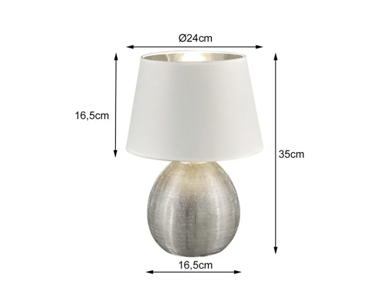 LED Tischleuchte Keramik mit Stoffschirm Weiß innen Silber, Höhe 35cm