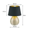 LED Tischleuchte Keramik mit Stoffschirm Schwarz innen Gold, Höhe 35cm