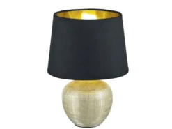 LED Tischleuchte Keramik mit Stoffschirm Schwarz innen Gold, Höhe 35cm