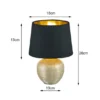 LED Tischleuchte Keramik mit Stoffschirm Schwarz innen Gold, Höhe 26cm