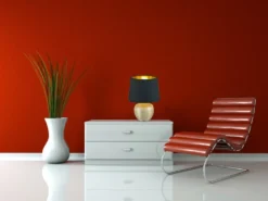 LED Tischleuchte Keramik mit Stoffschirm Schwarz innen Gold, Höhe 26cm