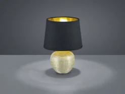 LED Tischleuchte Keramik mit Stoffschirm Schwarz innen Gold, Höhe 26cm