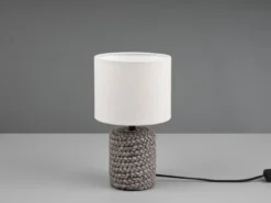 LED Tischleuchte Keramik mit Stoffschirm in Beige, Höhe 26cm