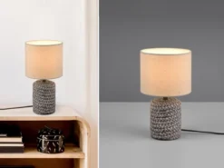 LED Tischleuchte Keramik mit Stoffschirm in Beige, Höhe 26cm