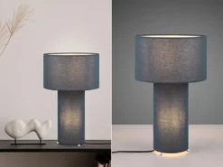 LED Tischleuchte Korpus und Lampenschirm Stoff Blau, Höhe 40cm