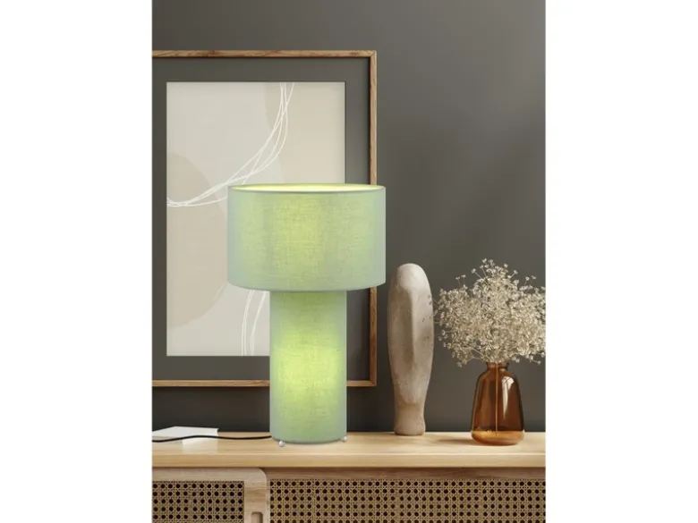 LED Tischleuchte Korpus und Lampenschirm Stoff Pistaziengrün, Höhe 40cm