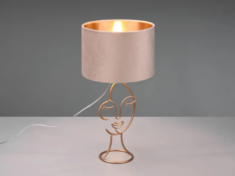 LED Tischleuchte Lampenschirm Samt in Beige Gold, Höhe 46cm
