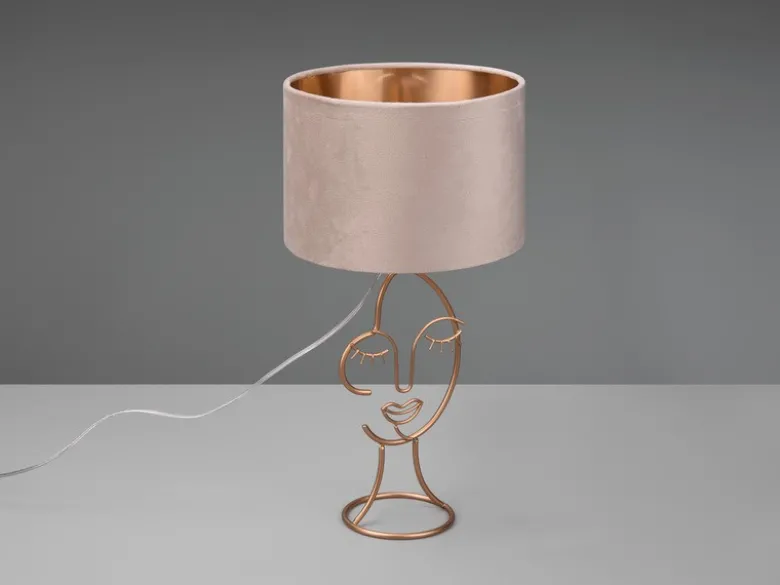 LED Tischleuchte Lampenschirm Samt in Beige Gold, Höhe 46cm