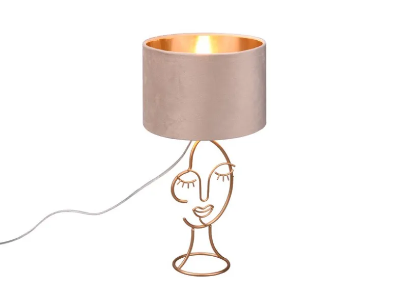 LED Tischleuchte Lampenschirm Samt in Beige Gold, Höhe 46cm