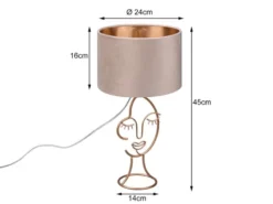 LED Tischleuchte Lampenschirm Samt in Beige Gold, Höhe 46cm