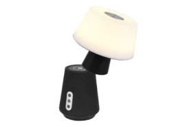 LED Tischleuchte LINDE mit Lautsprecher – mobile Akku Lampe, Höhe 28cm