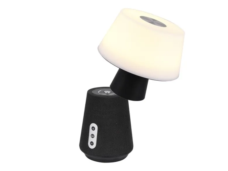 LED Tischleuchte LINDE mit Lautsprecher – mobile Akku Lampe, Höhe 28cm