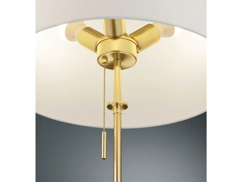 LED Tischleuchte Messing mit Stoffschirm Weiß, Höhe 45-56cm verstellbar