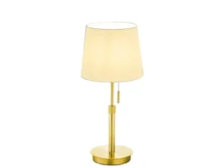 LED Tischleuchte Messing mit Stoffschirm Weiß, Höhe 45-56cm verstellbar