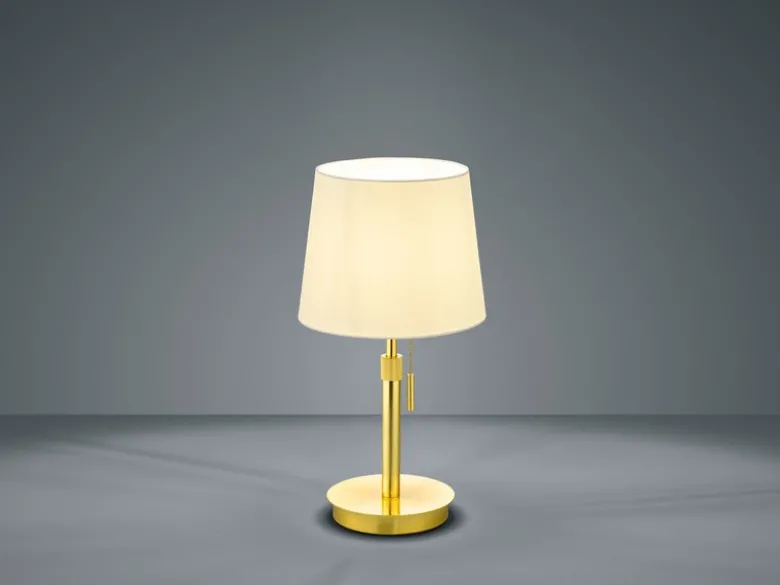 LED Tischleuchte Messing mit Stoffschirm Weiß, Höhe 45-56cm verstellbar