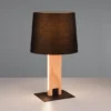 LED Tischleuchte mit beleuchtetem Holzfuß und Stoffschirm, Höhe 50cm
