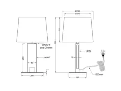 LED Tischleuchte mit beleuchtetem Holzfuß und Stoffschirm, Höhe 50cm