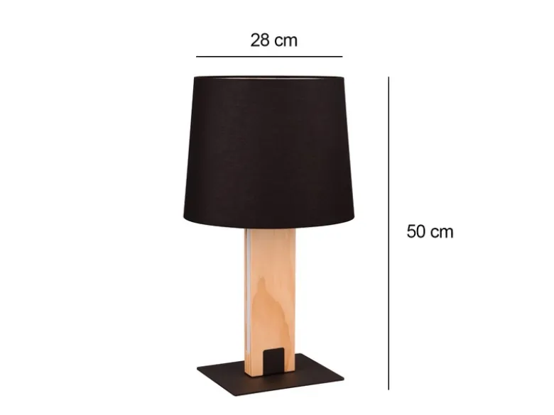 LED Tischleuchte mit beleuchtetem Holzfuß und Stoffschirm, Höhe 50cm