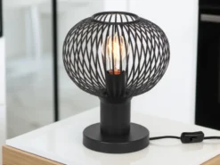 LED Tischleuchte mit Gitter Lampenschirm Schwarz, Höhe 28cm