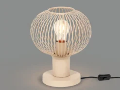 LED Tischleuchte mit Gitter Lampenschirm Beige, Höhe 28cm