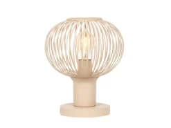 LED Tischleuchte mit Gitter Lampenschirm Beige, Höhe 28cm