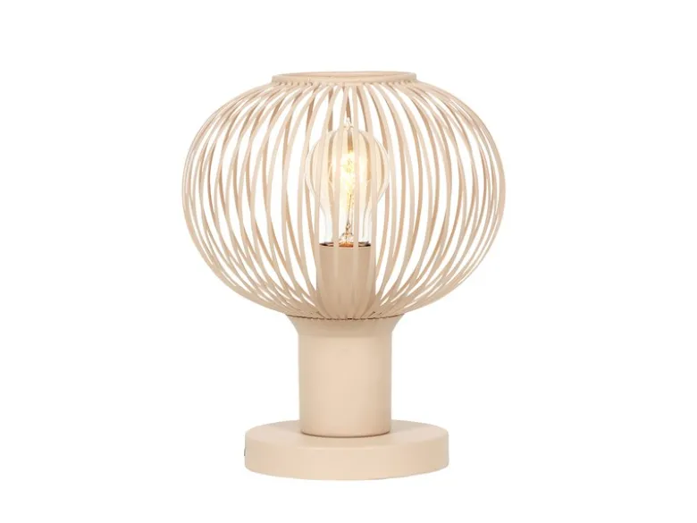 LED Tischleuchte mit Gitter Lampenschirm Beige, Höhe 28cm