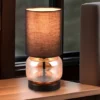 LED Tischleuchte mit Glasfuß Amber und Stoffschirm Schwarz, Höhe 28cm