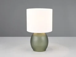LED Tischleuchte mit Glasfuß Grün und Stoffschirm Weiß, Höhe 29cm