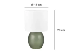 LED Tischleuchte mit Glasfuß Grün und Stoffschirm Weiß, Höhe 29cm